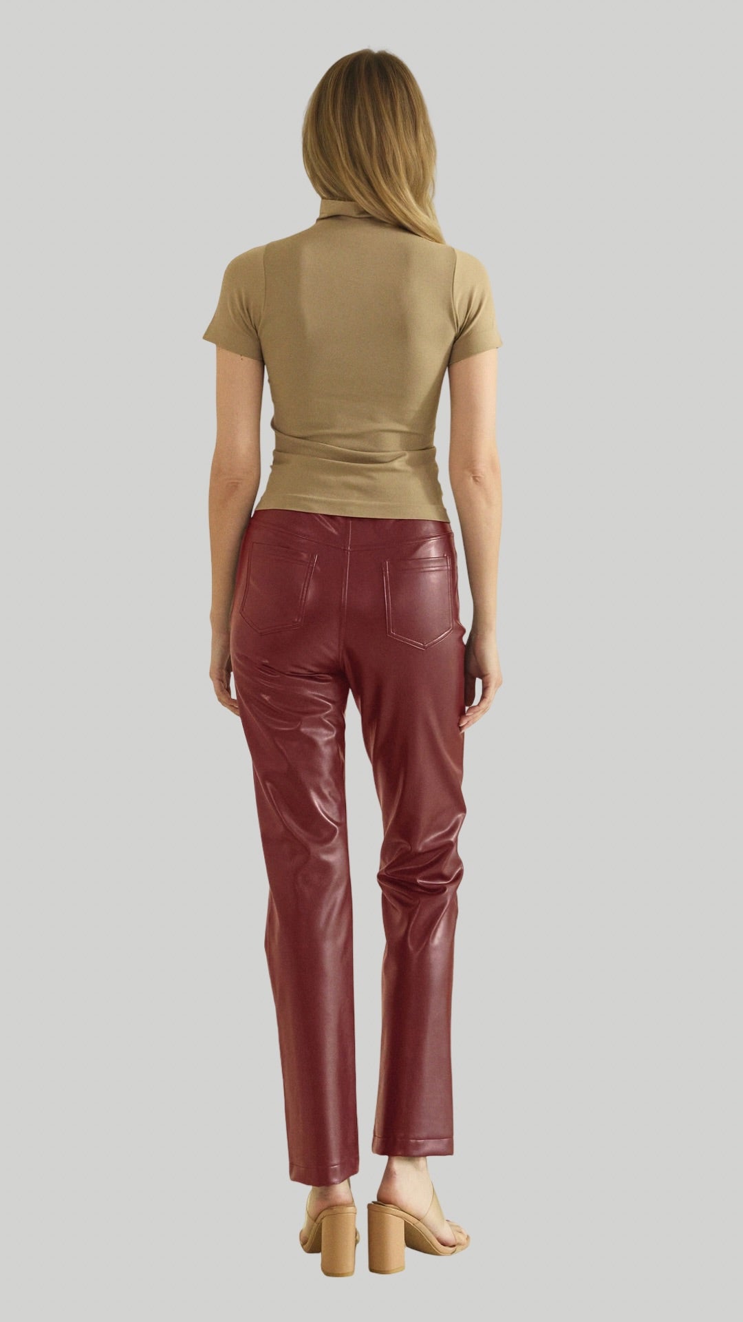 So Edgy Faux Leather Straight-Leg High-Rise Pants in Burgundy Black Chocolate