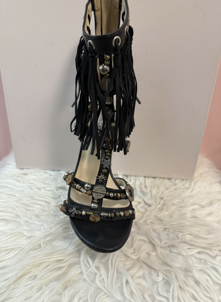 Jimmy Choo Cora Cage Fringe Beaded/Button Detail High Heel Sandals