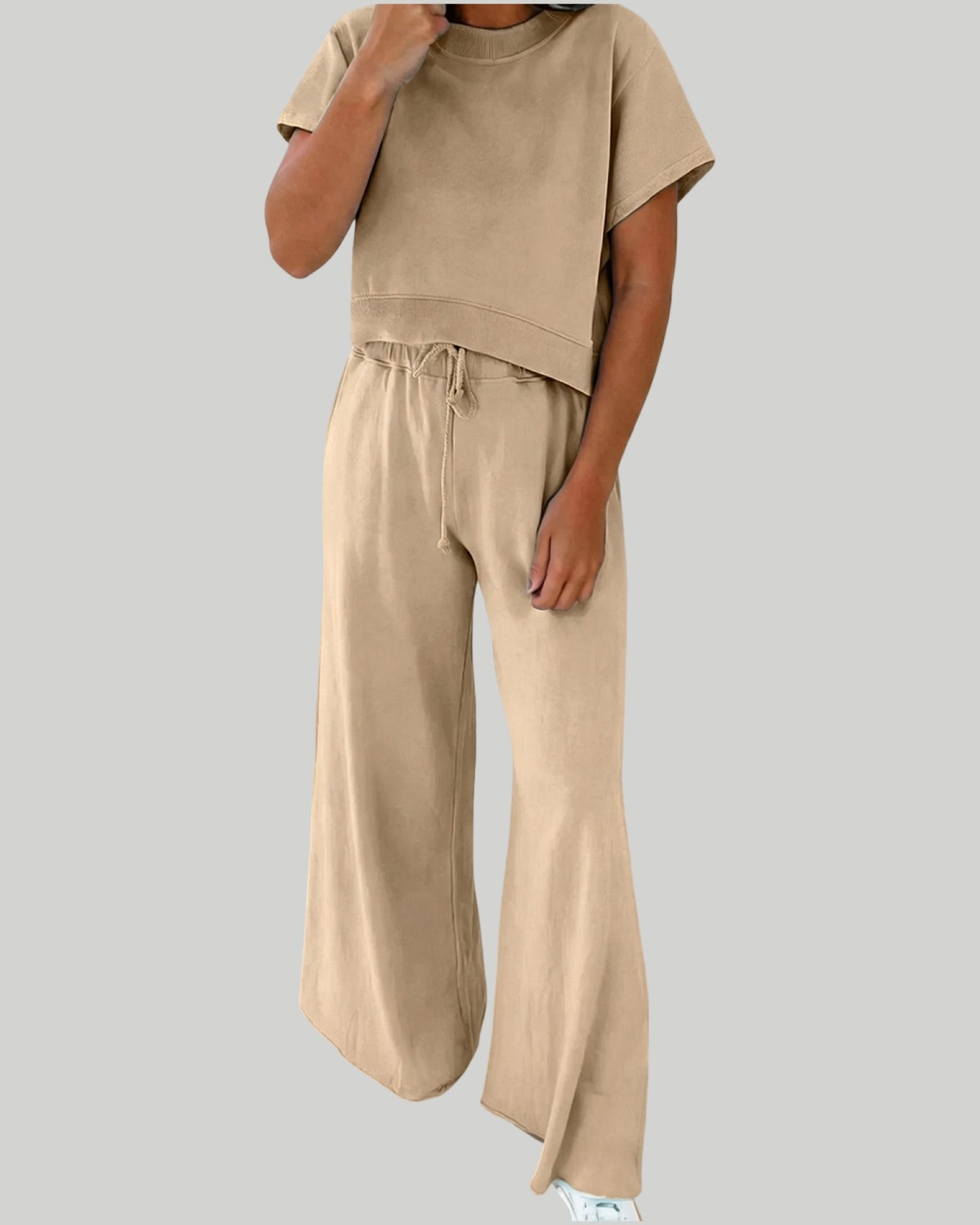 Cropped Pullover Drawstring Wide Leg Pants Outfits