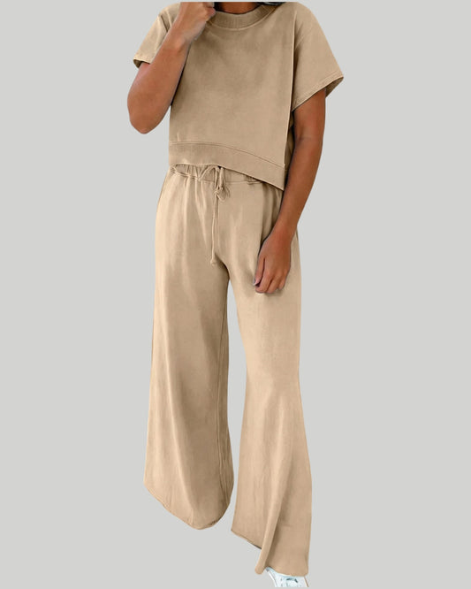 Cropped Pullover Drawstring Wide Leg Pants Outfits