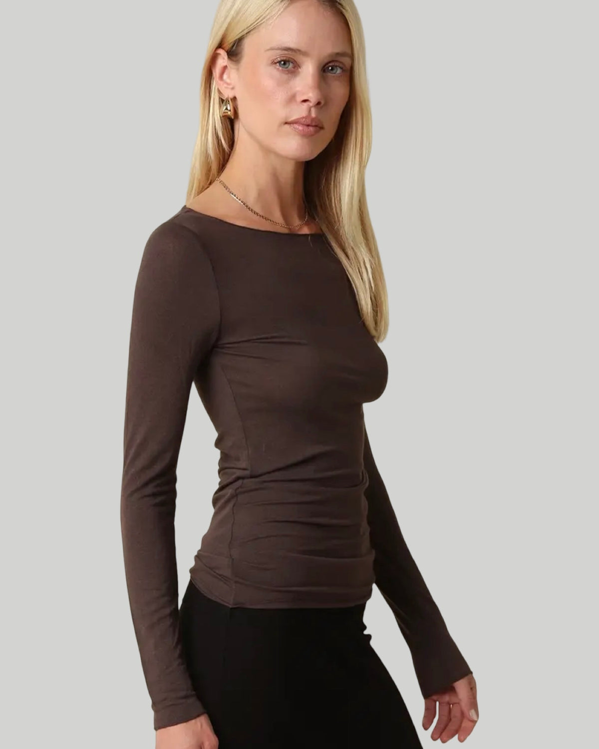 Gwen Long Sleeve Brown Top