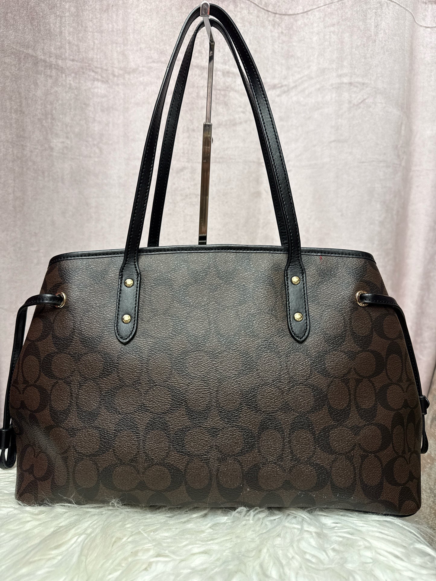 Coach Signature Drawstring Carryall Bag in Brown and Black F57842