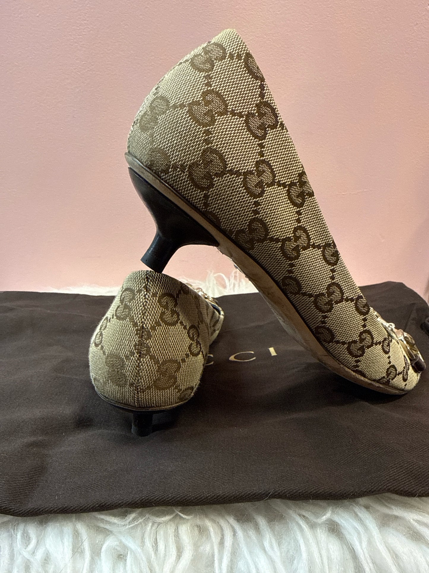 Gucci Monogram Kitten Heel Pumps