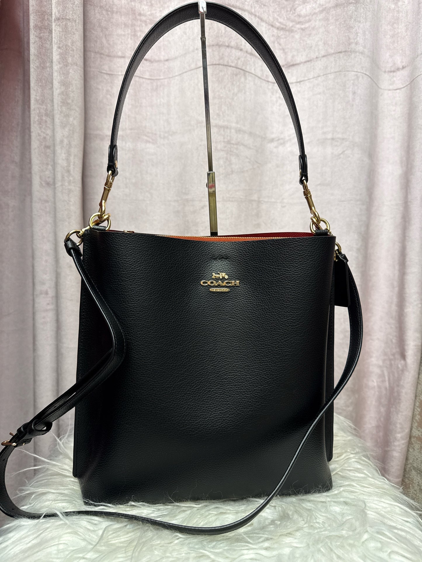 Coach Town Bucket Bag in Black Polished Leather