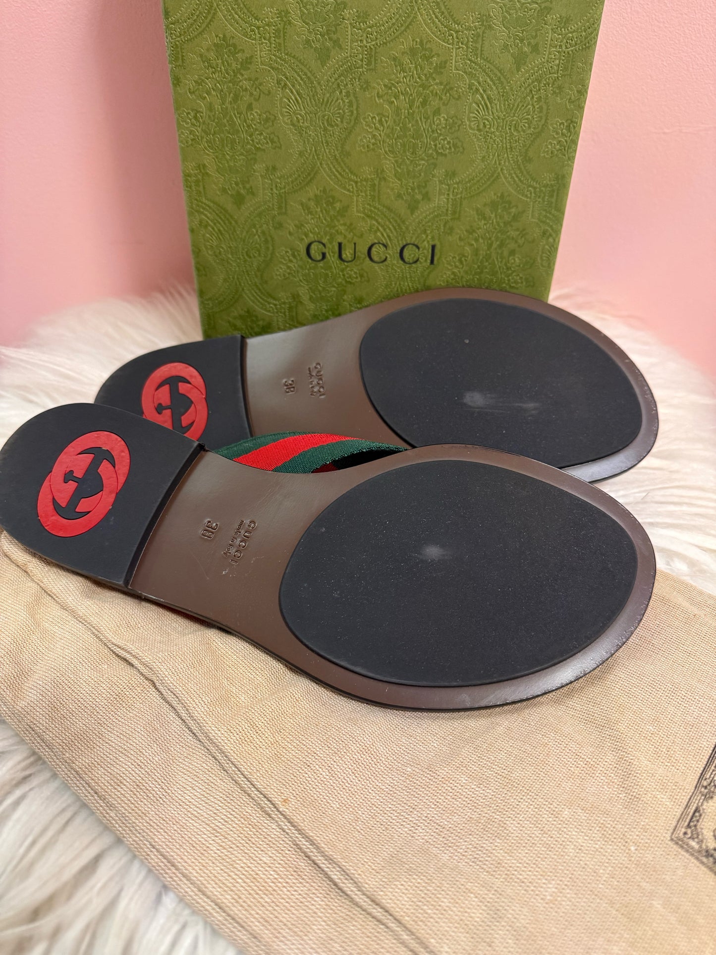Gucci Kika Web Thong Sandal with Red GG Insole
