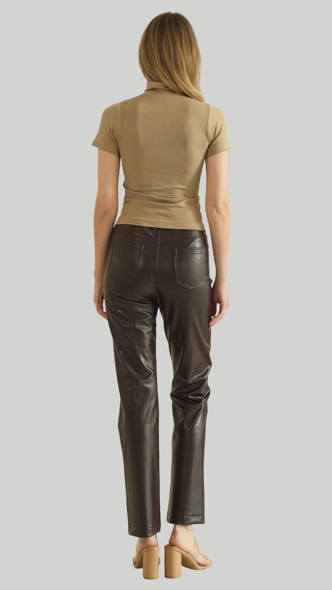 So Edgy Faux Leather Straight-Leg High-Rise Pants in Burgundy Black Chocolate