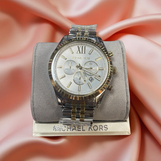 MICHAEL KORS OVERSIZED LEXINGTON TWO-TONE WATCH W BOX