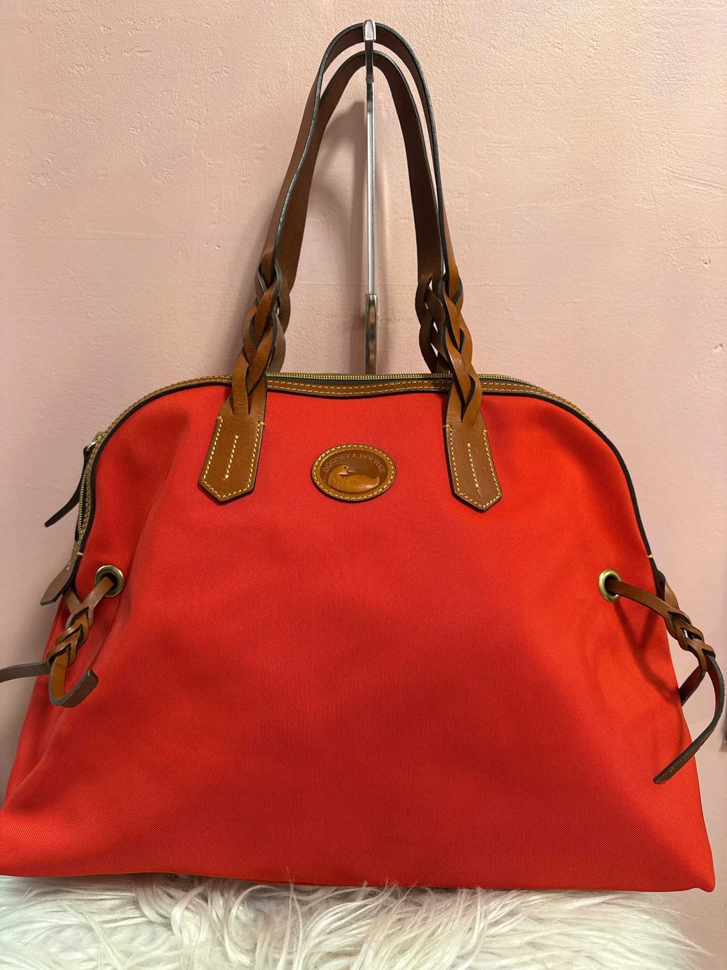 Dooney and Bourke large red domed satchel, braided handles
