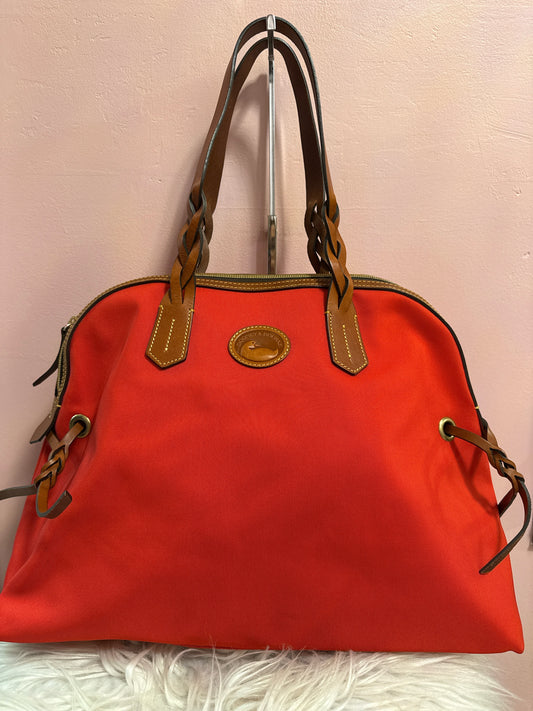 Dooney and Bourke large red domed satchel, braided handles