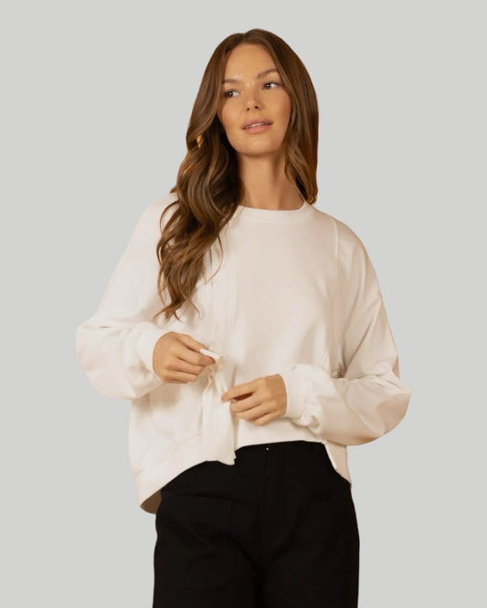 WHITE FRENCH TERRY SWEATSHIRT WITH SIDE TIE DETAIL