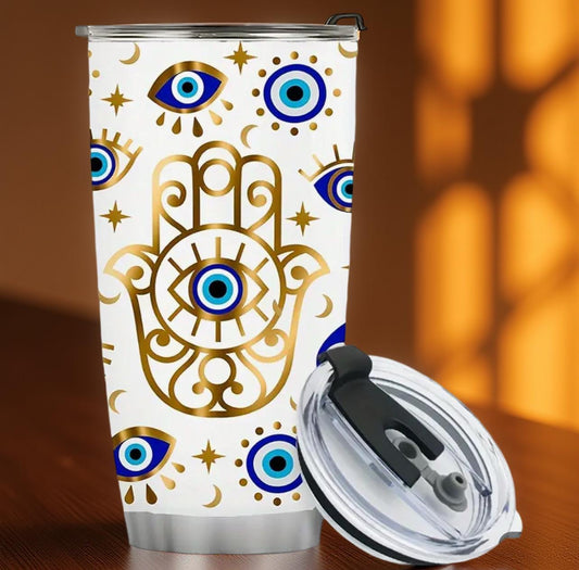 EVIL EYE HAMSA TRAVEL COFFEE TUMBLER