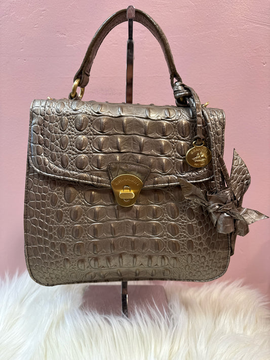 Brahmin Tapue/Pewter Croc Embossed Vittoria Top Handle Shoulder Bag