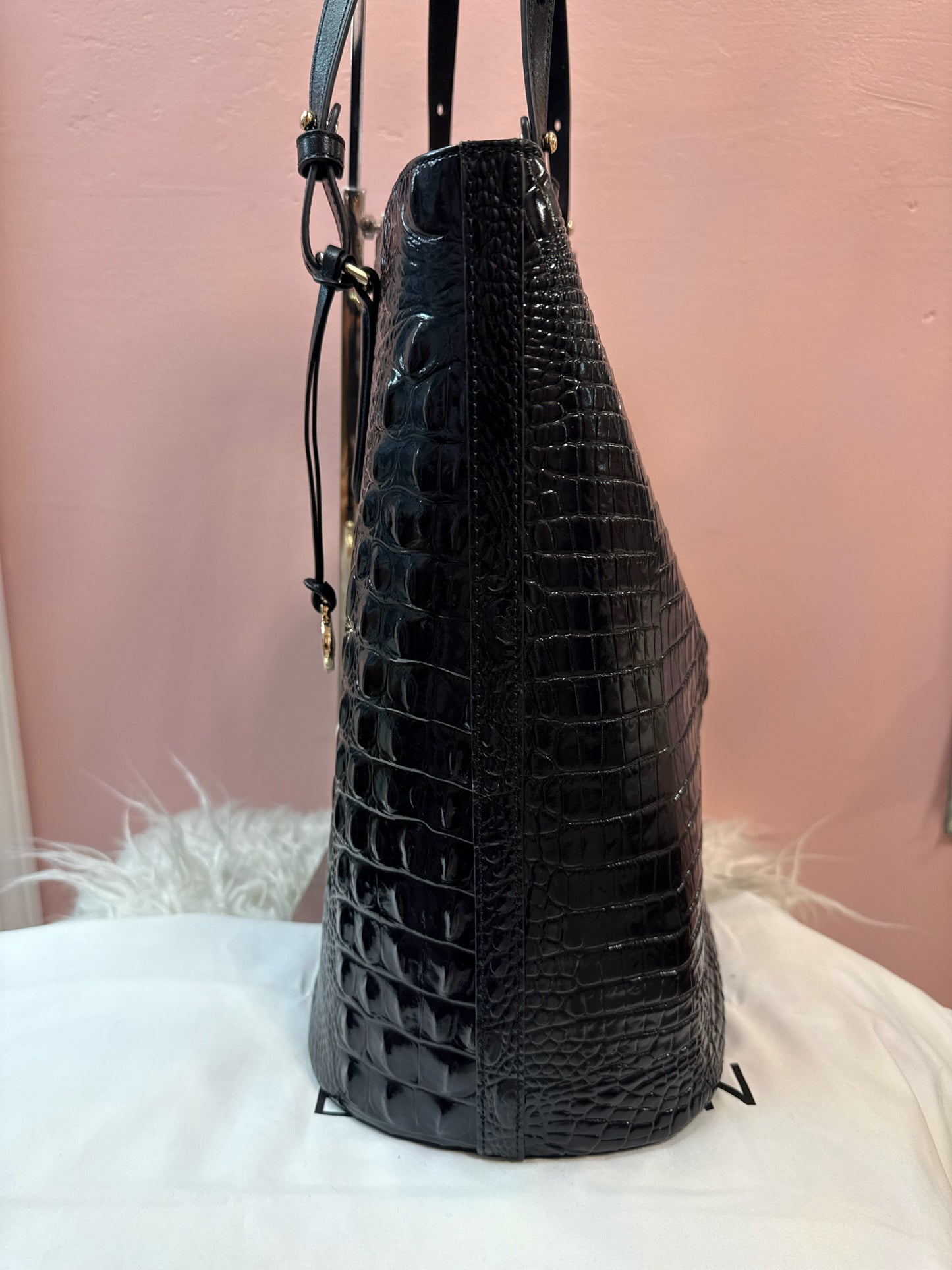Brahmin Ezra  Embossed Black Leather Tote