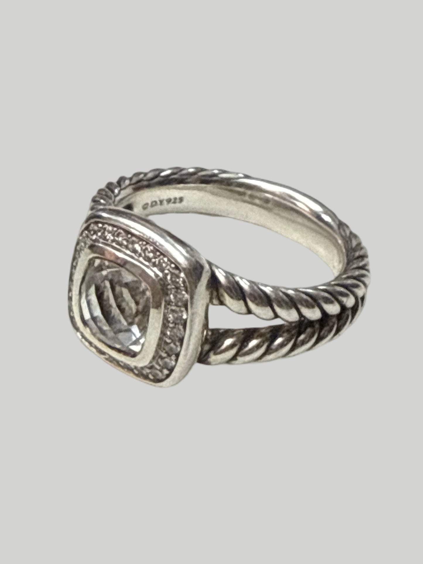 David Yurman Petit Albion Ring with Pave Diamonds Center Cut Stone
