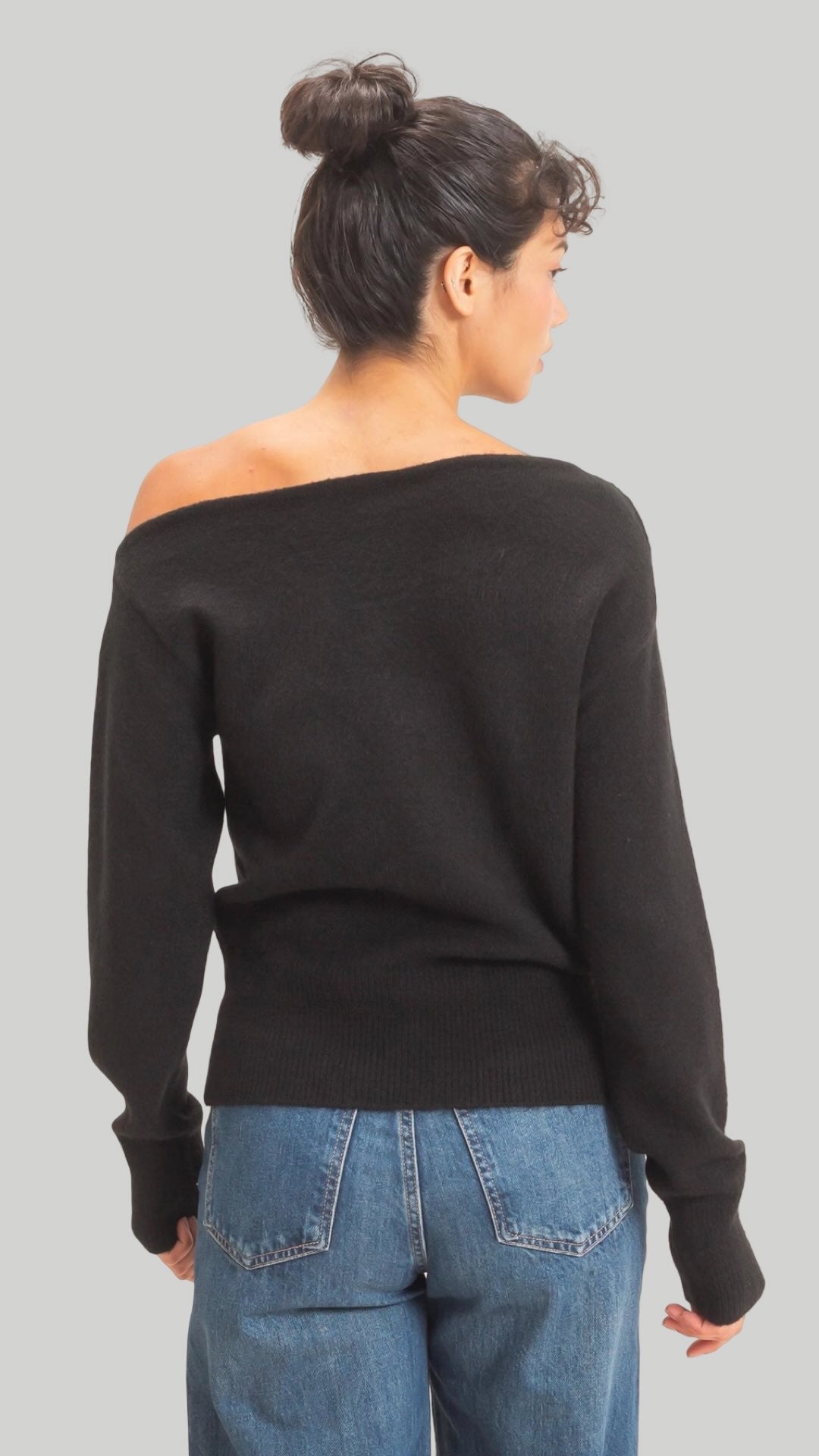 Off the Shoulder Sweater Top in Black and Green