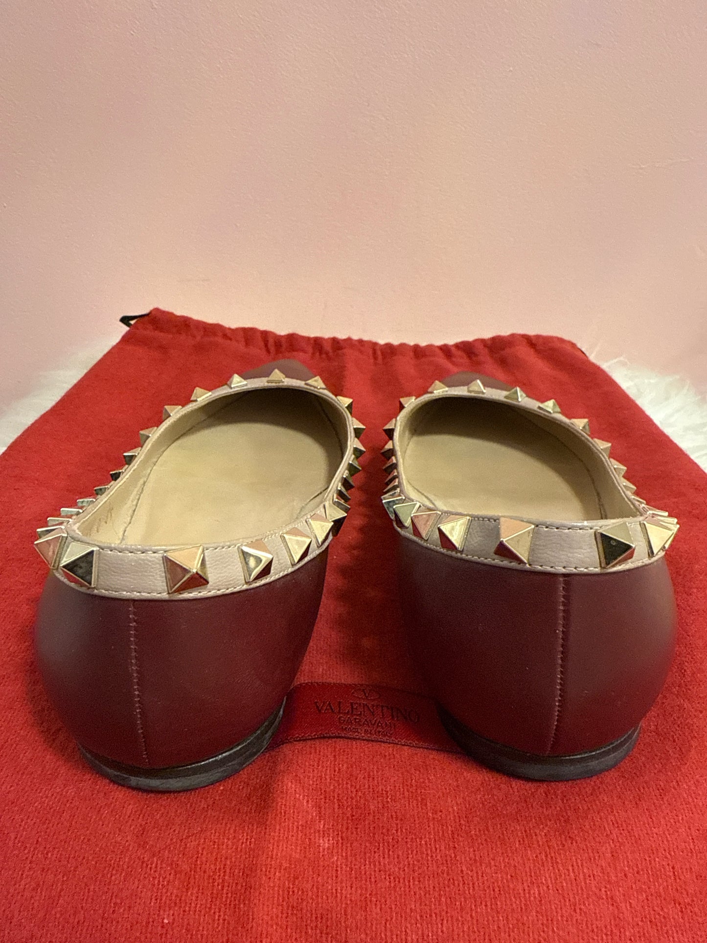 Valentino Garavani Rockstud Pointed -Toe Ballet Flats with Dust Bag