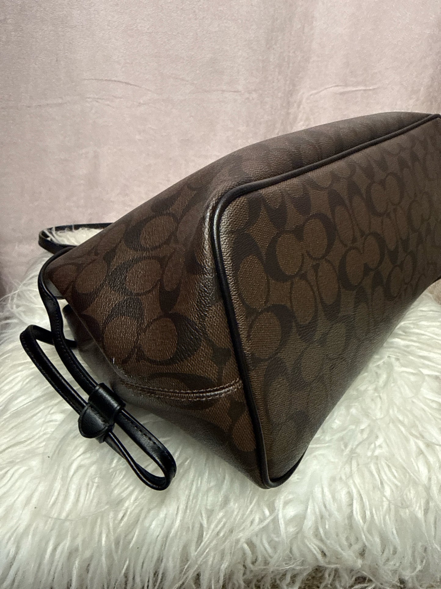 Coach Signature Drawstring Carryall Bag in Brown and Black F57842
