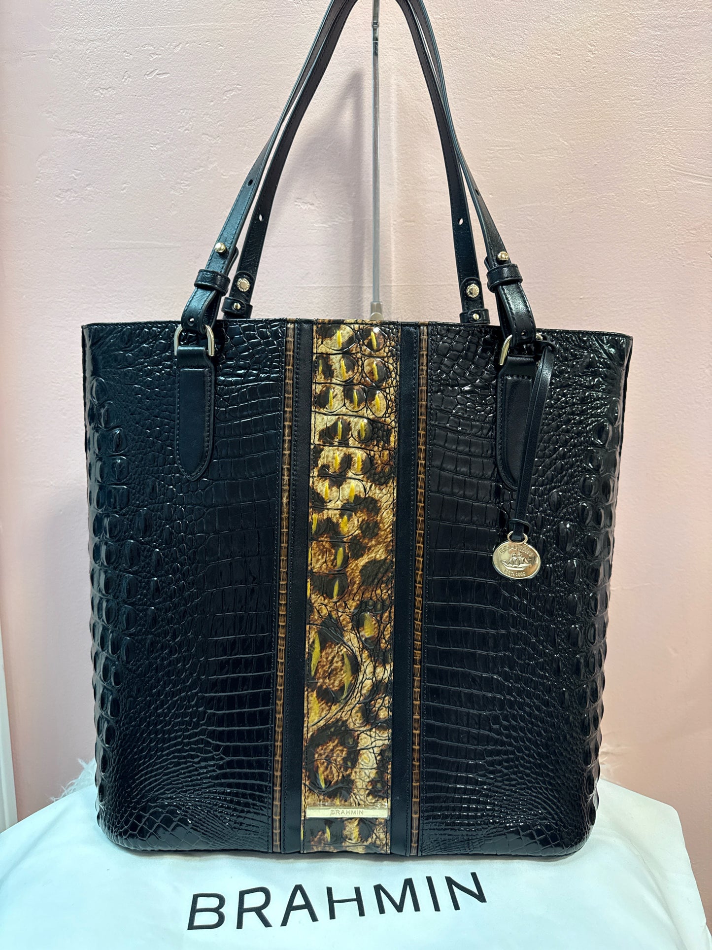 Brahmin Ezra  Embossed Black Leather Tote