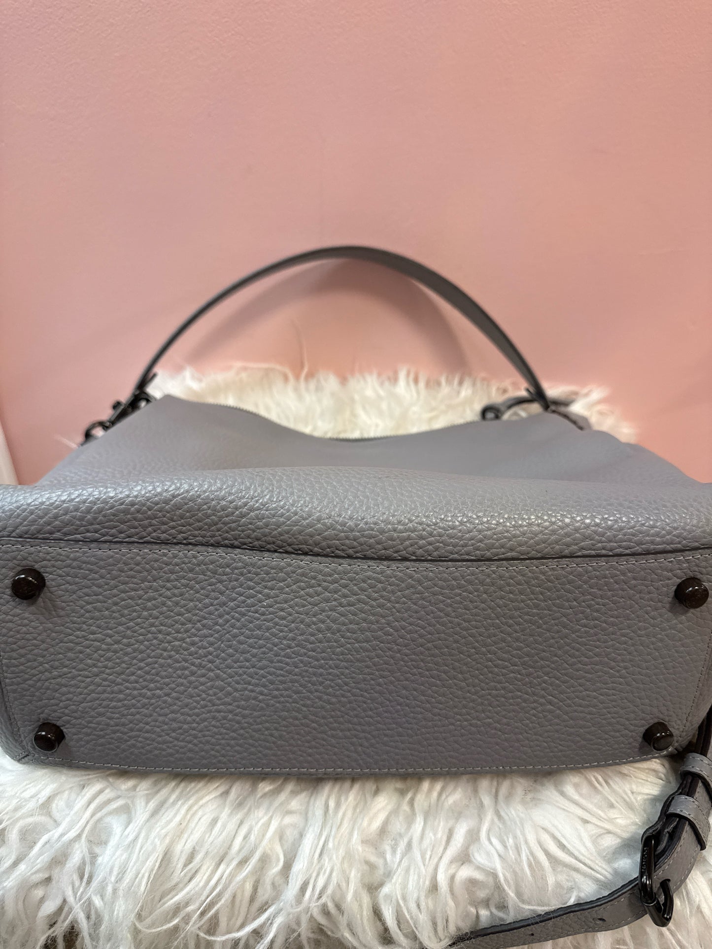Coach Pebbled Leather Shay Shoulder Bag in Light Gray