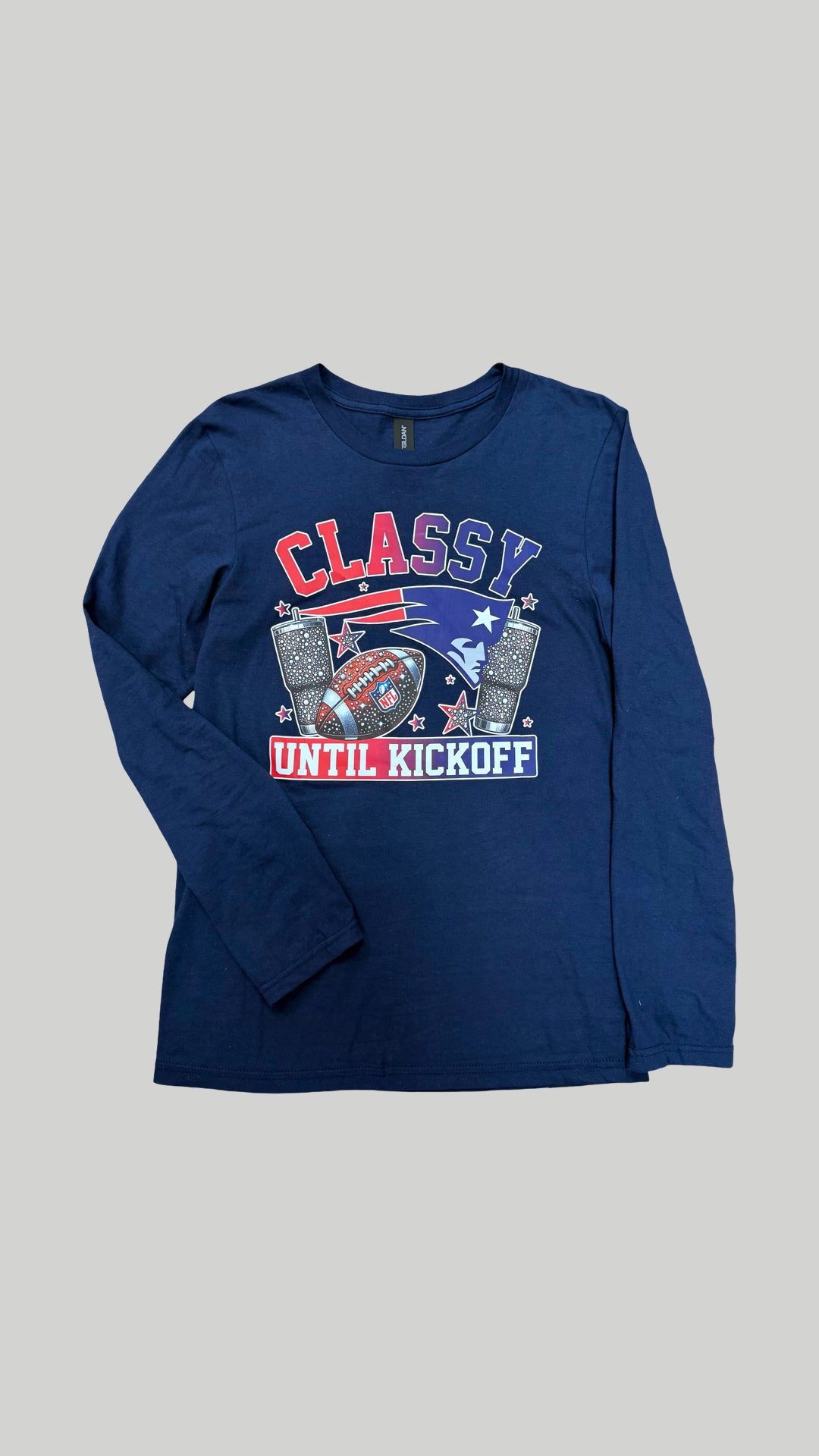 Patriots Classy Until Kickoff Navy Long Sleeve Top Unisex