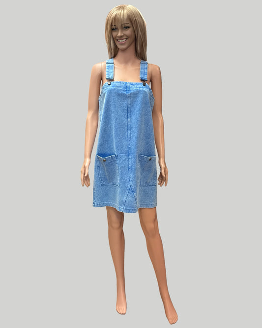MINERAL WASHED TWILL OVERALL DRESS DENIM BLUE S