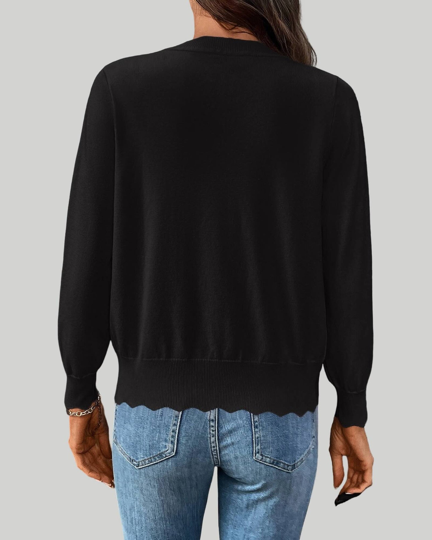 Solid Color V-Neck Lettuce Edge Knit Cardigan