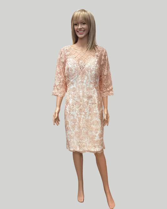 LANTHING PINK 3/4 SLEEVE LACE OVERLAY DRESS
