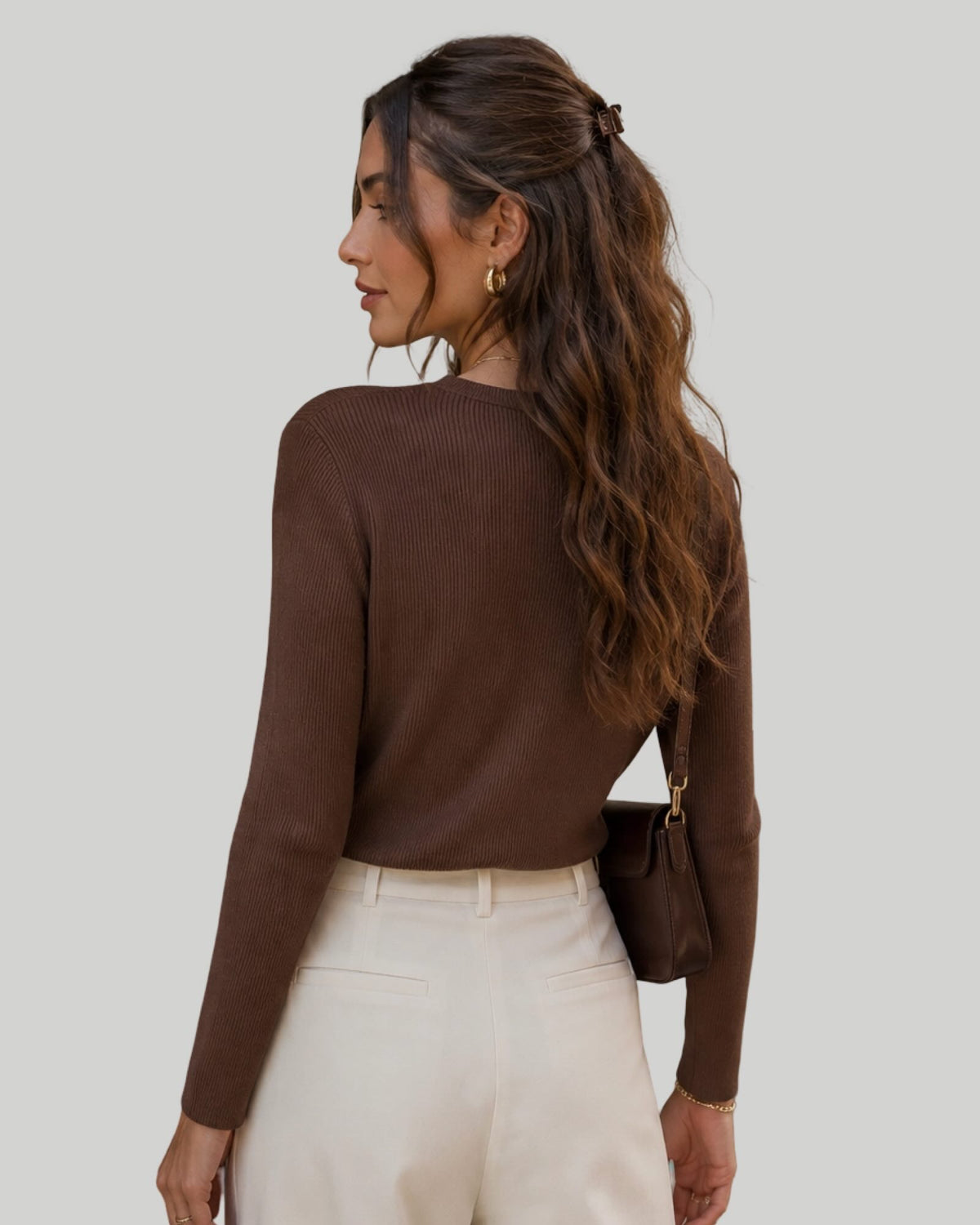 Slim Fit Ribbed Sweater in Brown