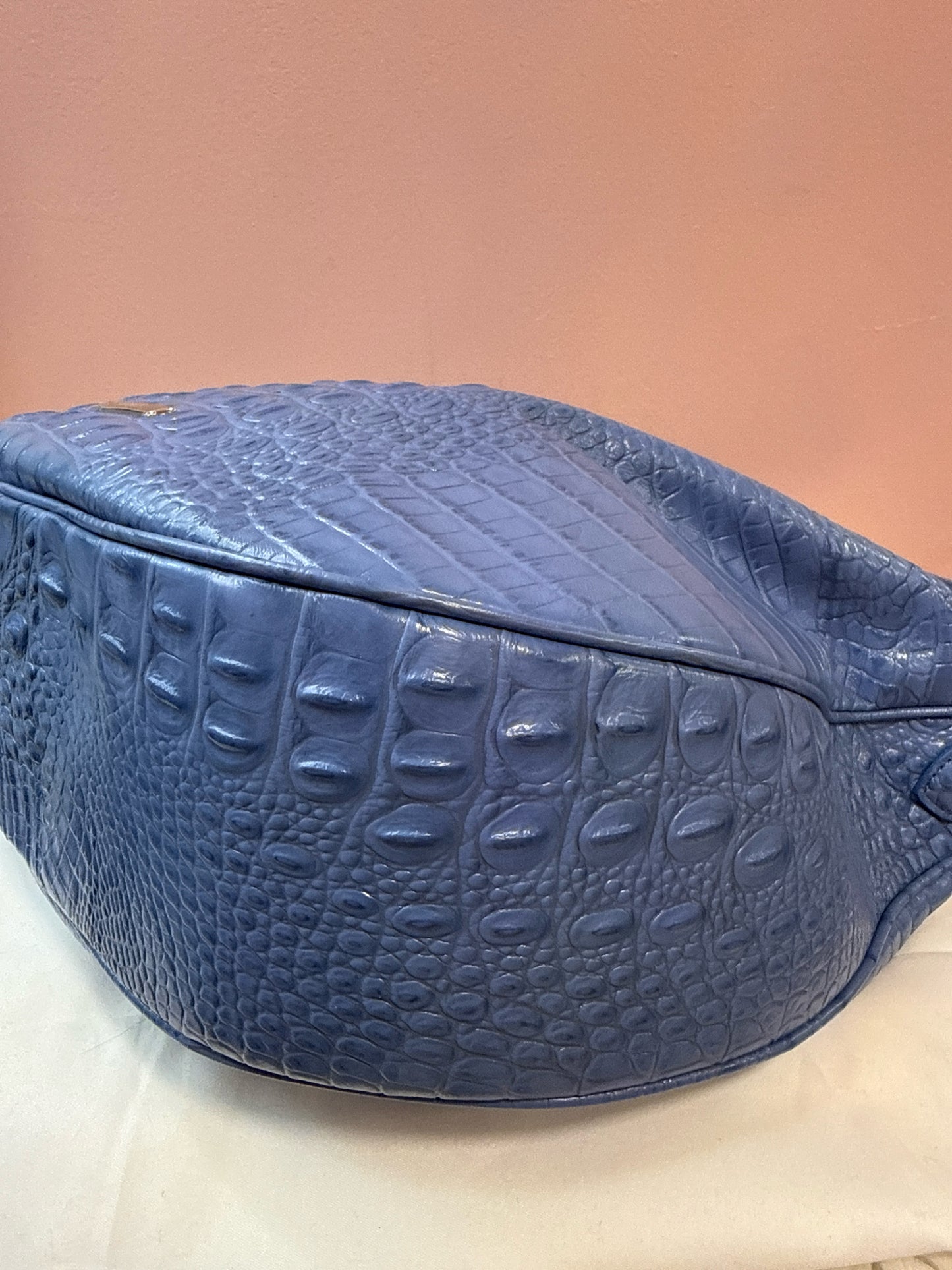 Brahmin Kathleen Rose Blue Croc Embossed Shoulder Bag