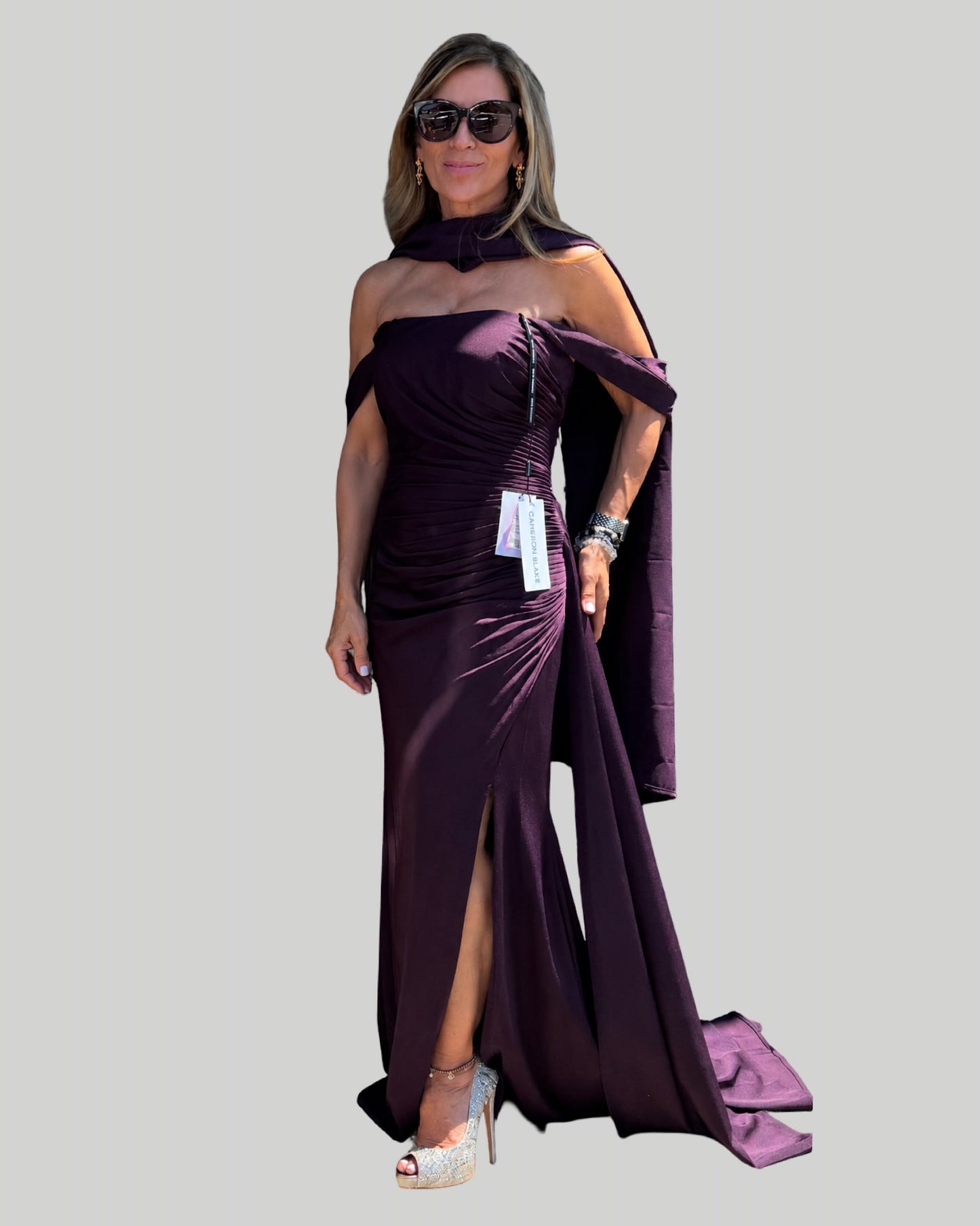 Cameron Black Crepe Eggplant Gown NWT