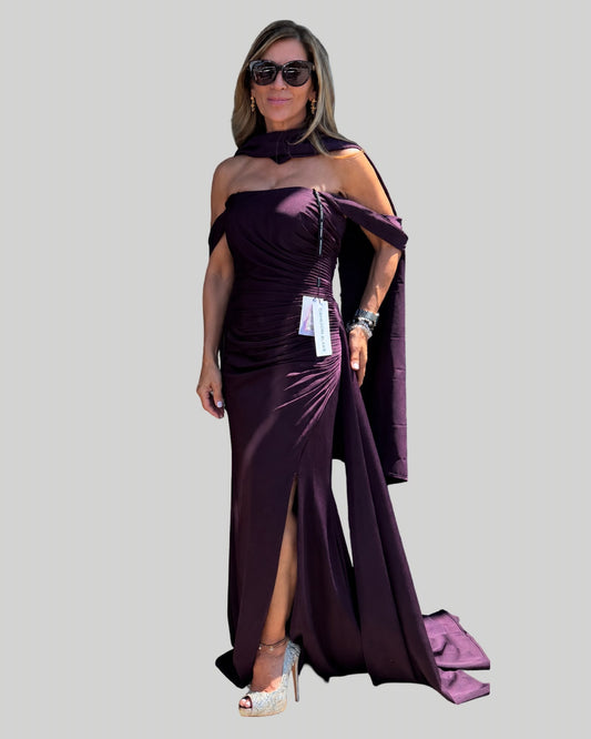 Cameron Black Crepe Eggplant Gown NWT