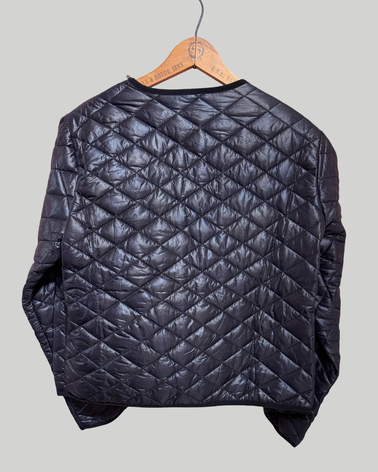 Black Diamond Stitch Collarless Lightweight Jacket