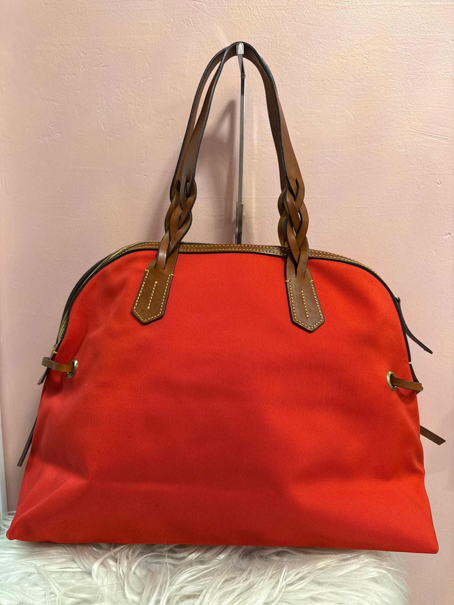 Dooney and Bourke large red domed satchel, braided handles