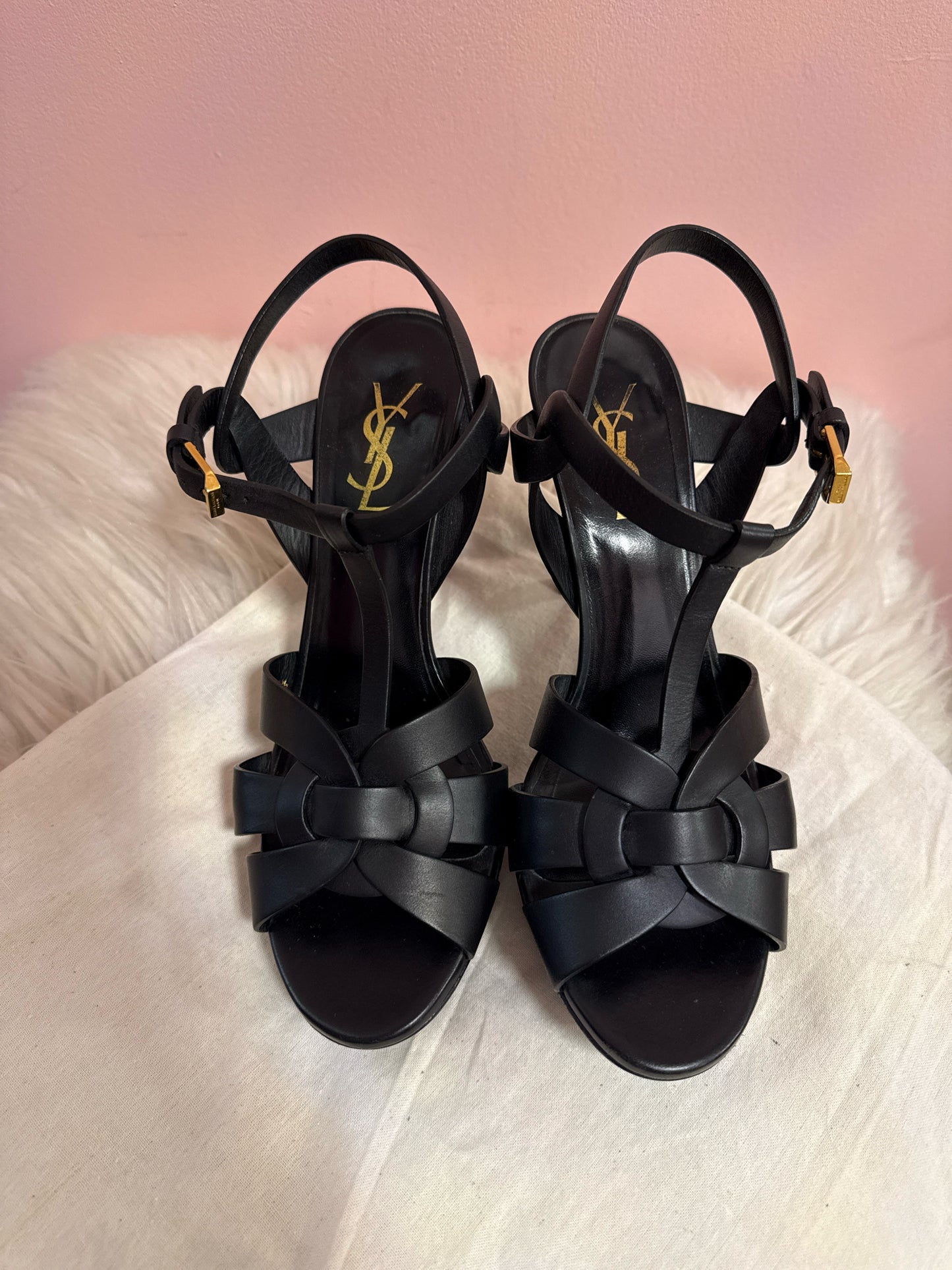 Saint Laurent Tribute Leather Platform Black Sandal 2021