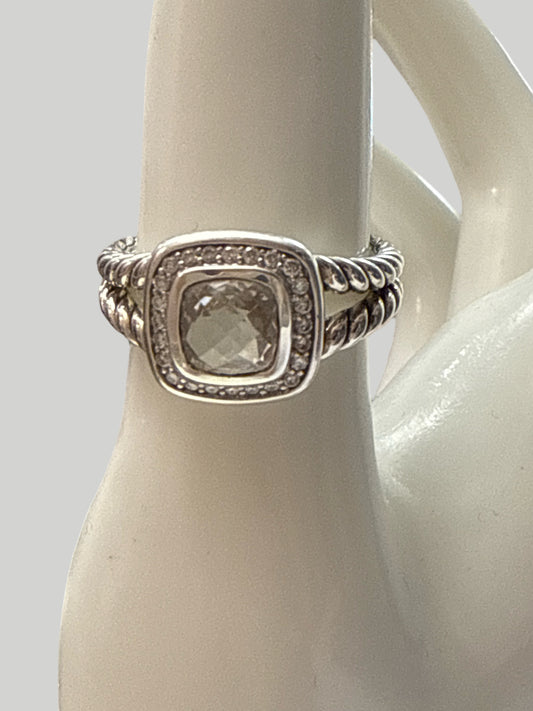 David Yurman Petit Albion Ring with Pave Diamonds Center Cut Stone