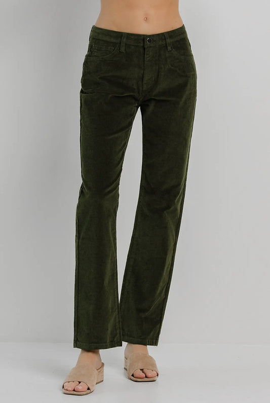 OLIVE CORDUROY STRAIGHT PANTS