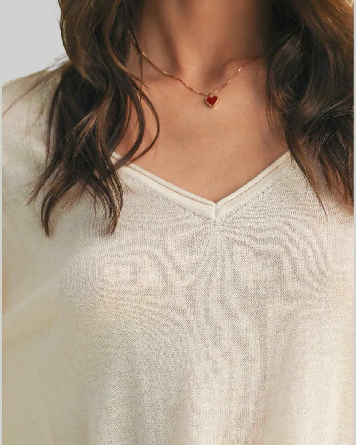 Dropped Shoulder V-Neck Banded Sweater Ecru and Heather Grey