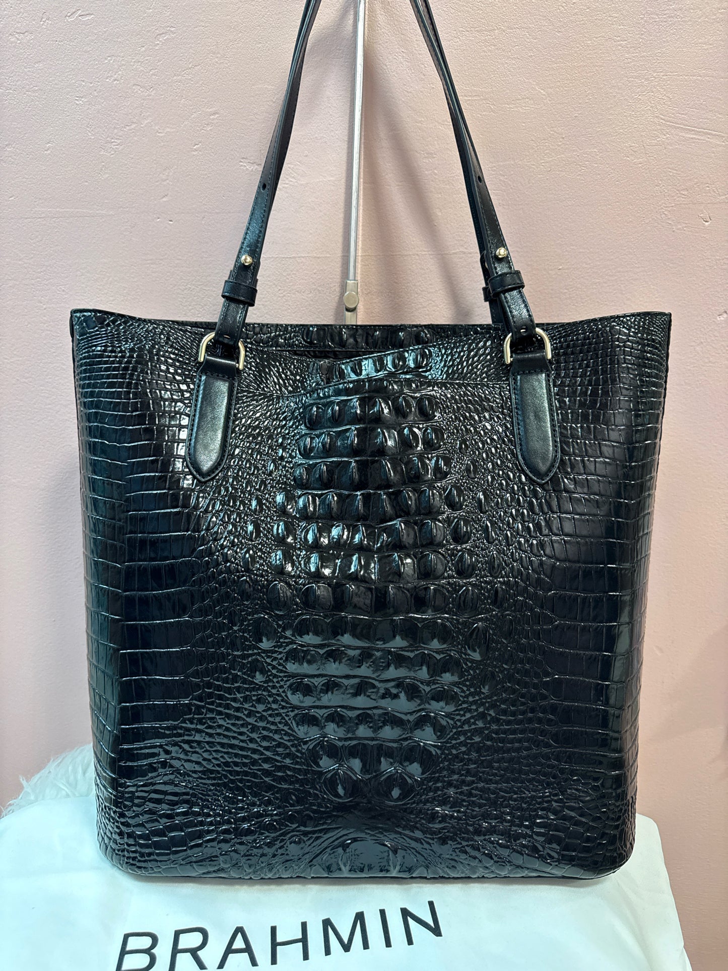 Brahmin Ezra  Embossed Black Leather Tote