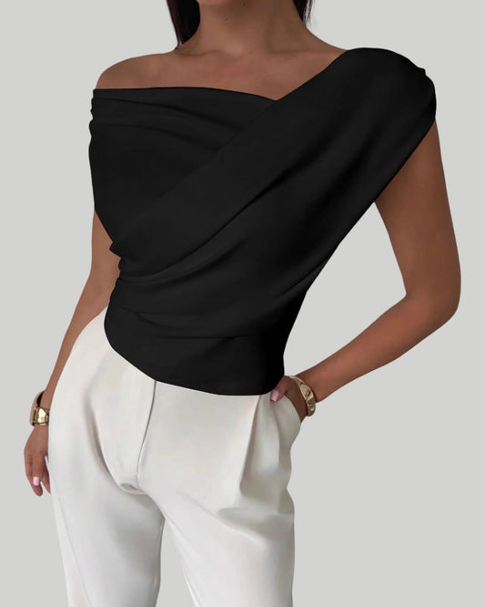 Minimalist Draped Asymmetric Short Top For Women