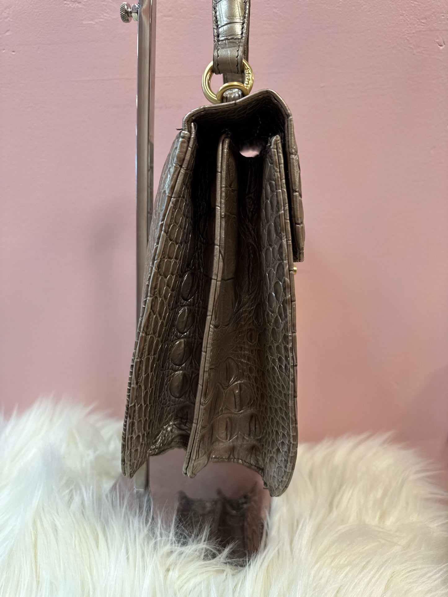 Brahmin Tapue/Pewter Croc Embossed Vittoria Top Handle Shoulder Bag