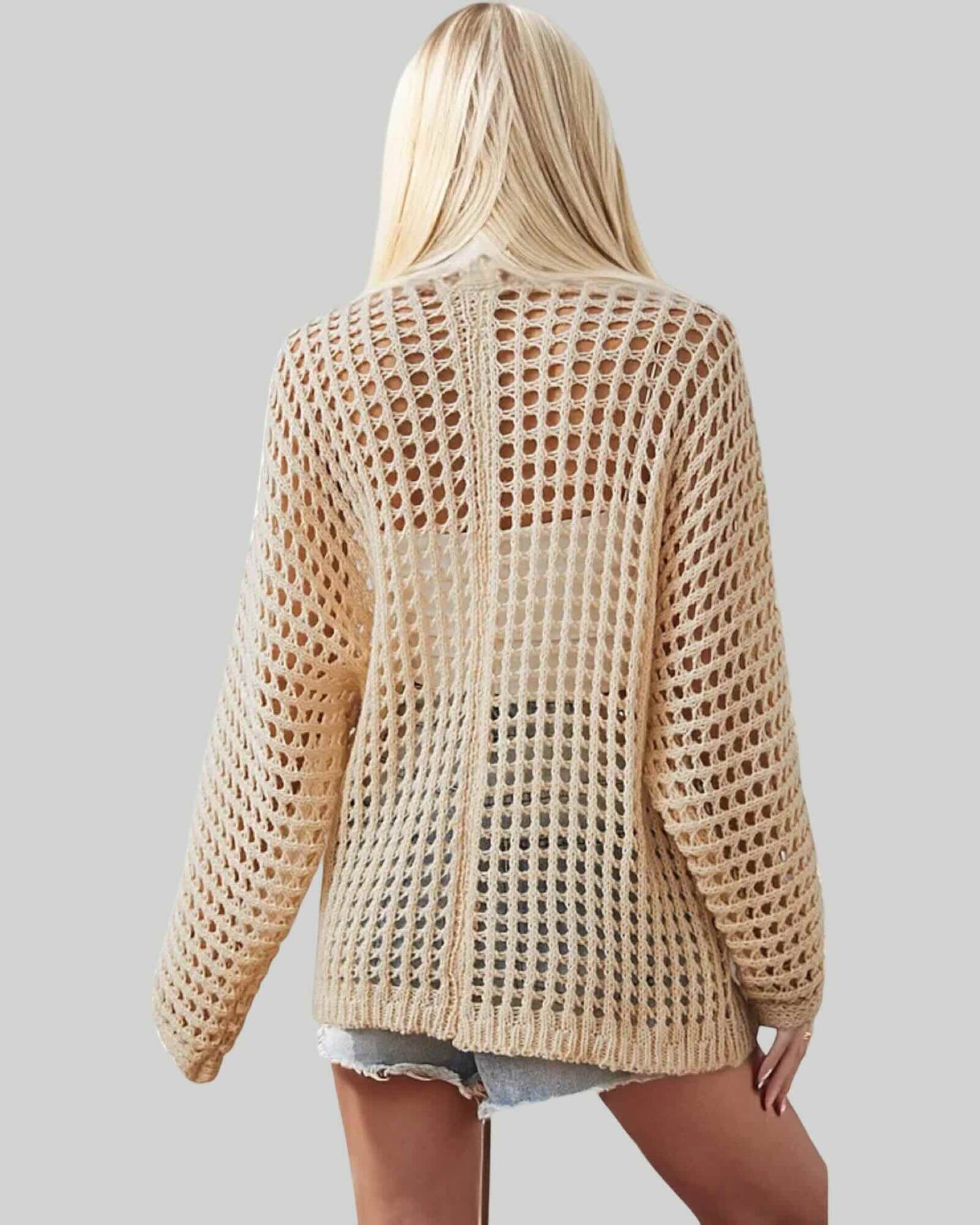 Women's Open Knit Cardigan with Long Sleeves and Relaxed Fit