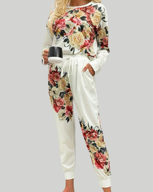 Floral long sleeve jogger set S