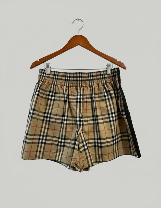 Burberry Striped Checked Cotton Blend Shorts