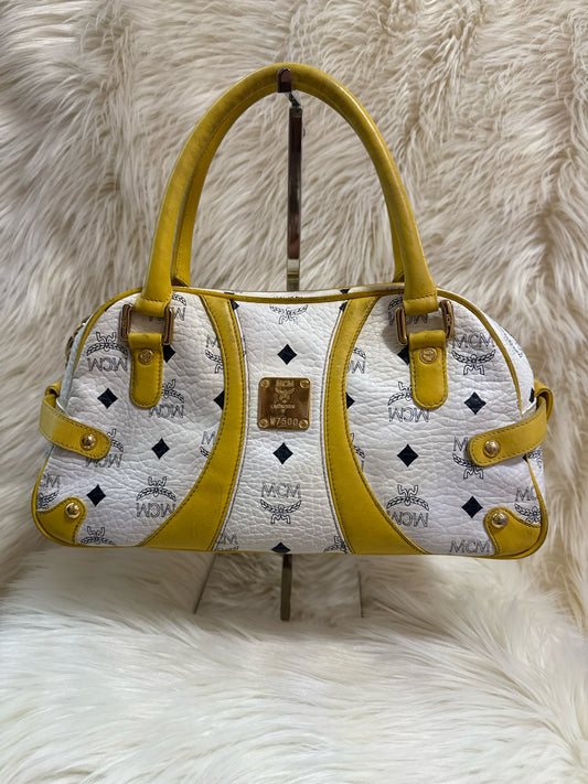 MCM SATCHEL TOP HANDLE BAG WHITE/YELLOW