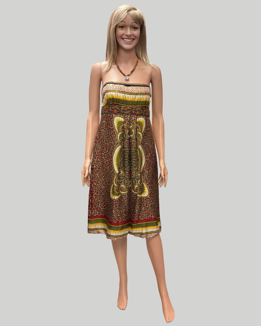NICOLE MILLER COLLECTION STRAPLESS BROWN/GREEN SILK DRESS