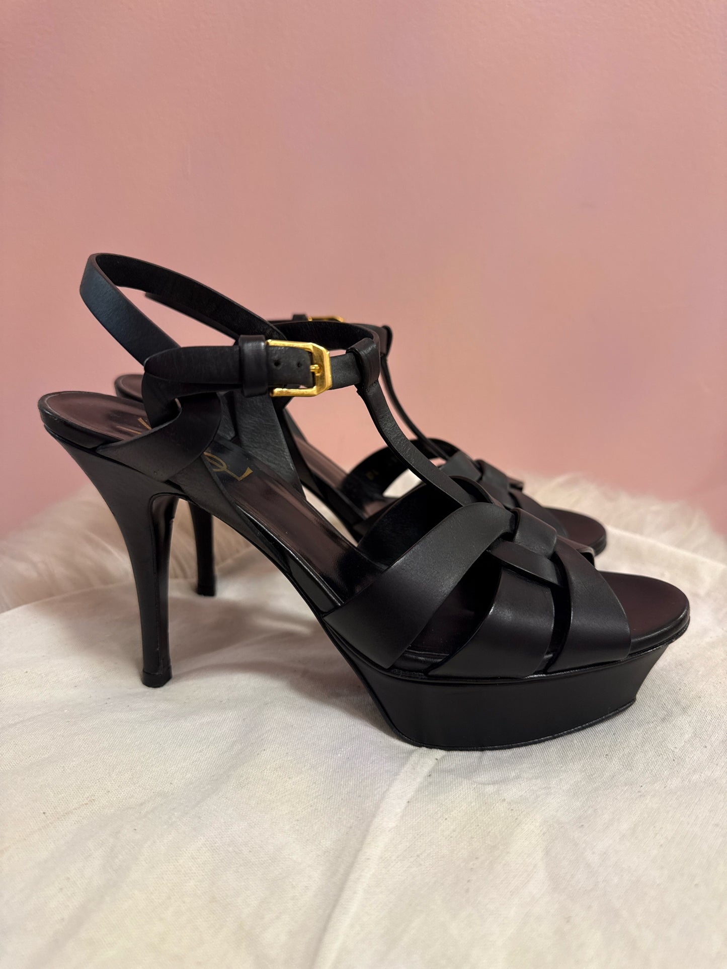 Saint Laurent Tribute Leather Platform Black Sandal 2021