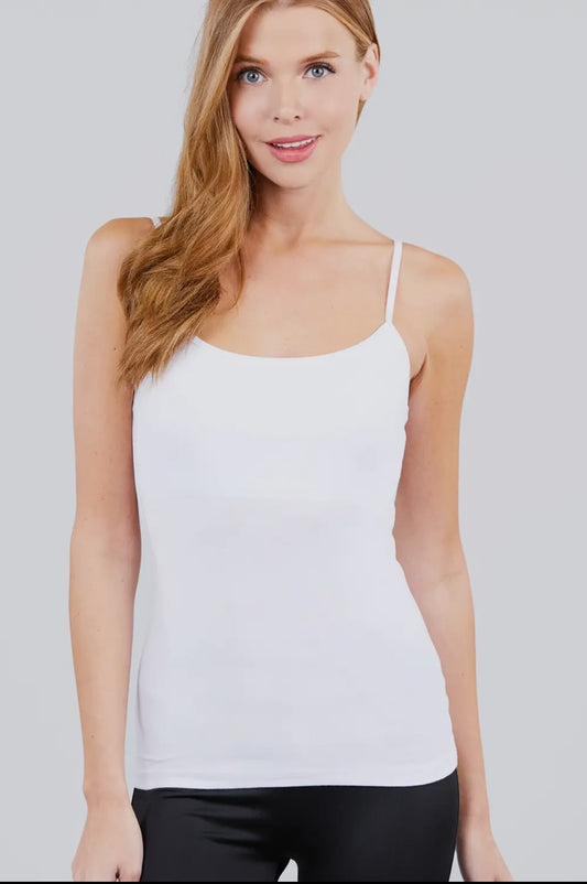 FITTED WHITE CAMI TANK WITH ADJUSTABLE SPAGHETTI STRAPS