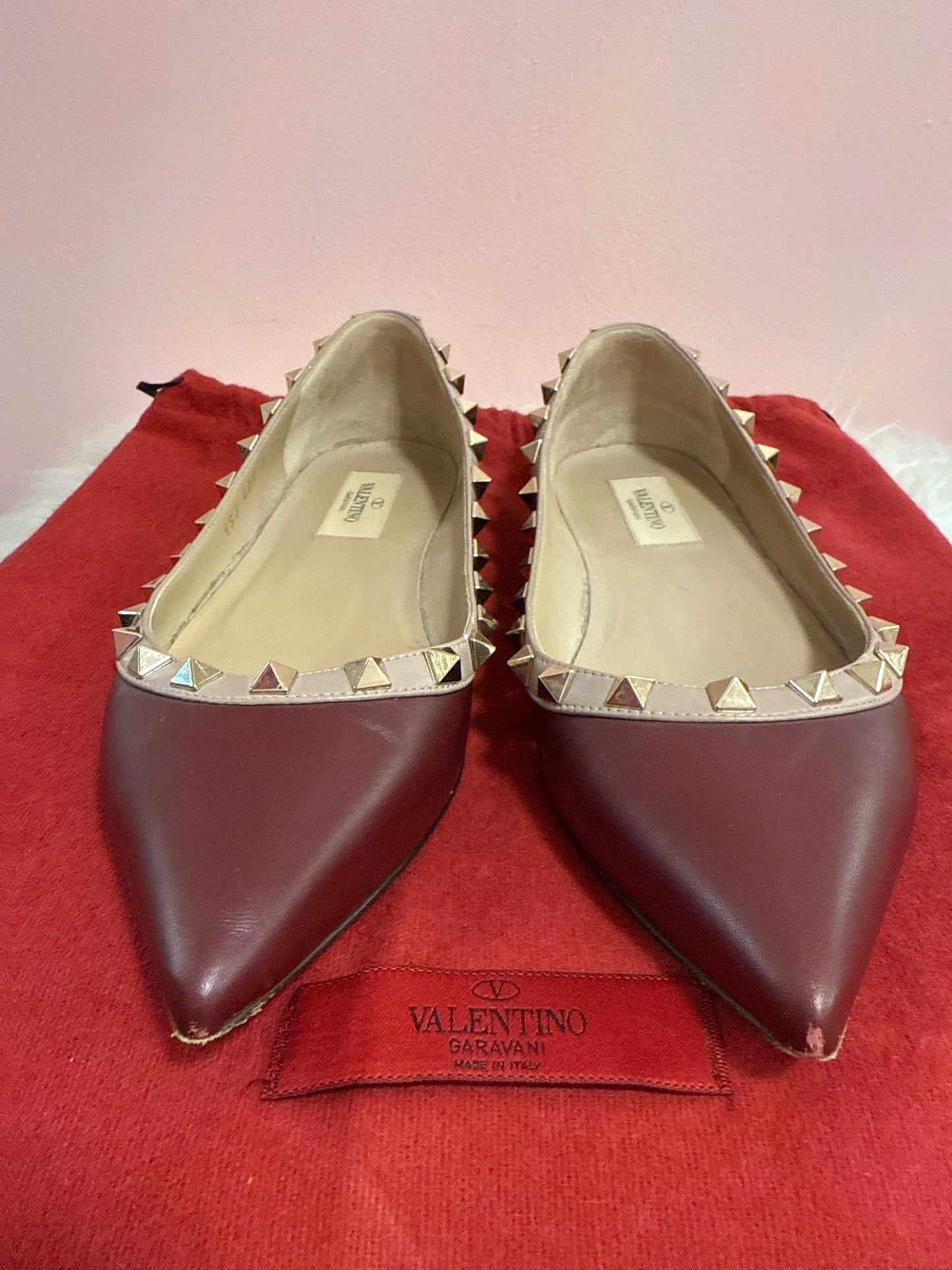 Valentino Garavani Rockstud Pointed -Toe Ballet Flats with Dust Bag