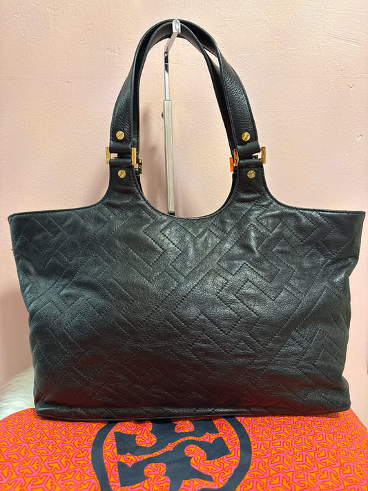 TORY BURCH BLACK LEATHER EMBOSSED T SHOULDER BAG W DUST