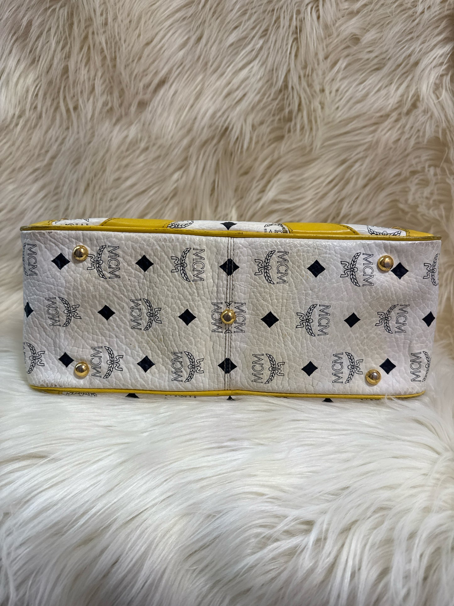 MCM SATCHEL TOP HANDLE BAG WHITE/YELLOW